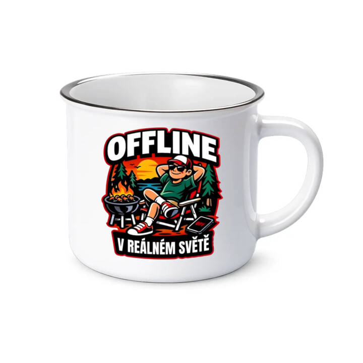 Offline v reálném světě  - keramický smaltovaný hrneček s potiskem