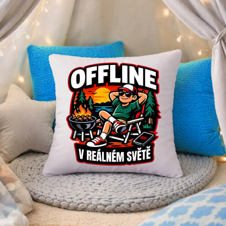 Offline v reálném světě - polštář s potiskem