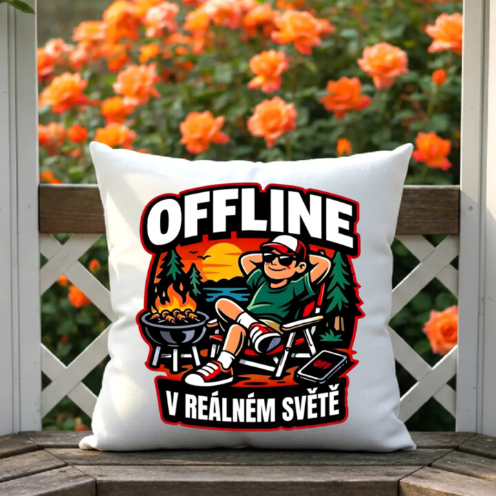 Offline v reálném světě - polštář s potiskem