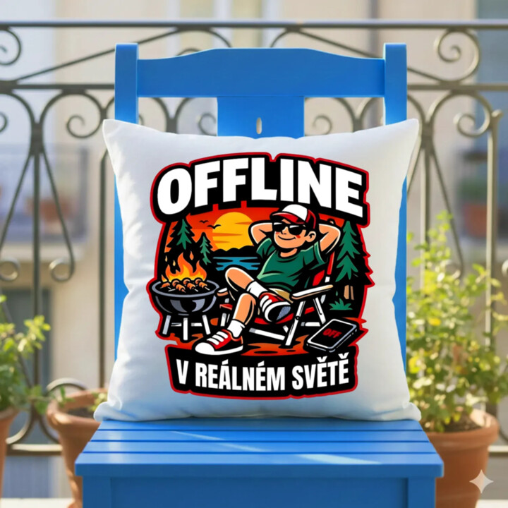 Offline v reálném světě - polštář s potiskem