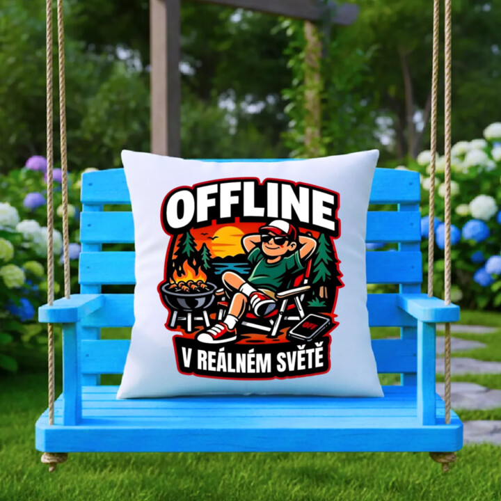 Offline v reálném světě - polštář s potiskem