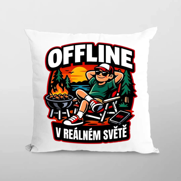 Offline v reálném světě - polštář s potiskem
