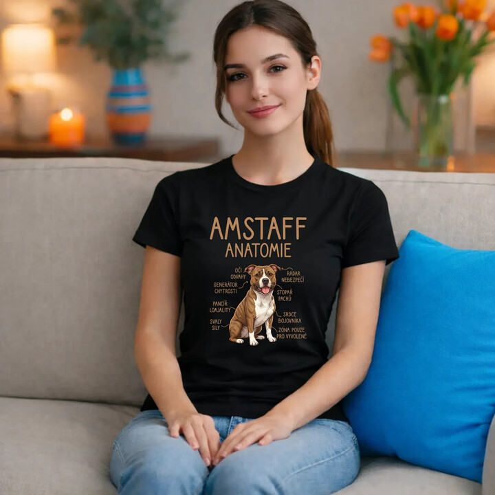 Amstaff - anatomie  - dámské tričko s potiskem