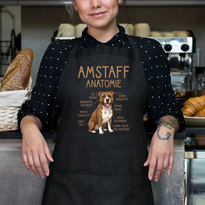 Amstaff – anatomie - zástěra s potiskem
