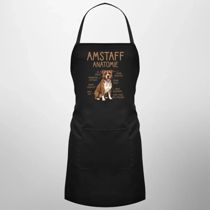 Amstaff – anatomie - zástěra s potiskem