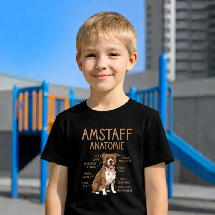 Amstaff – anatomie - dětské tričko s potiskem