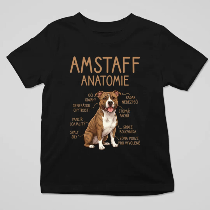 Amstaff – anatomie - dětské tričko s potiskem
