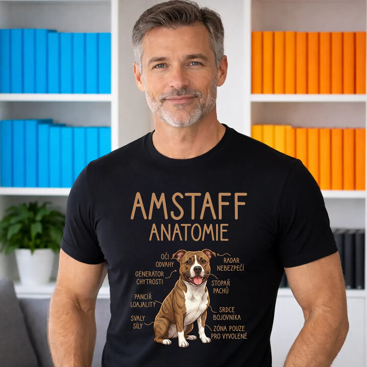 Amstaff - anatomie - pánské tričko s potiskem