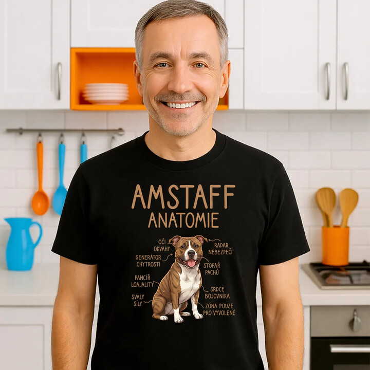 Amstaff - anatomie - pánské tričko s potiskem