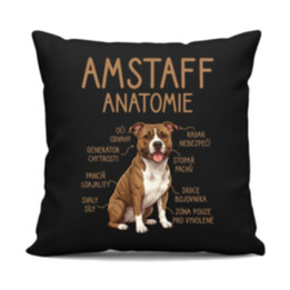 Amstaff – anatomie - černý polštář s potiskem