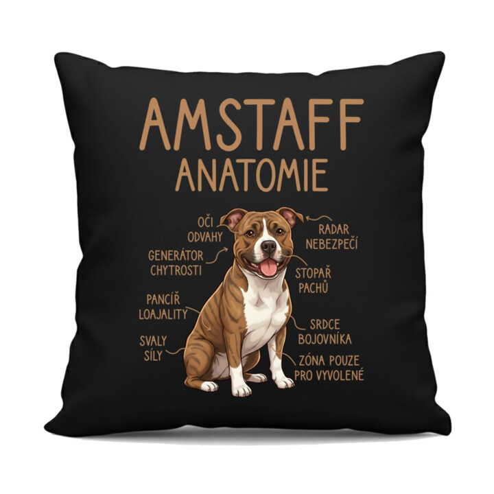 Amstaff – anatomie - černý polštář s potiskem