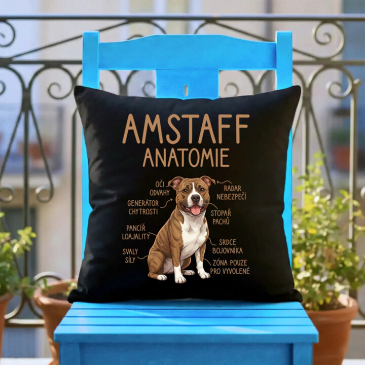 Amstaff – anatomie - černý polštář s potiskem