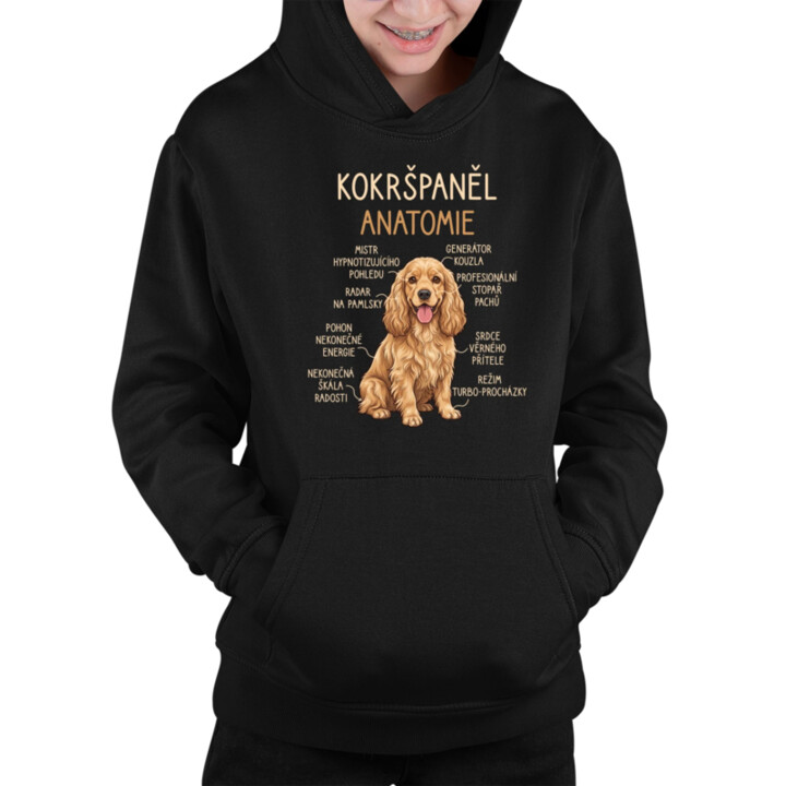 Cocker Spaniel anatomia - dětská mikina s kapucí