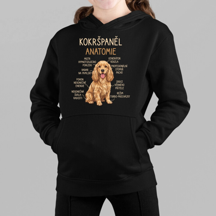 Cocker Spaniel anatomia - dětská mikina s kapucí