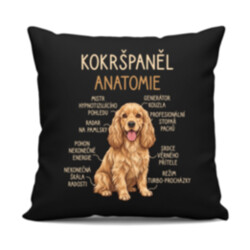 Cocker Spaniel anatomia - černý polštář s potiskem