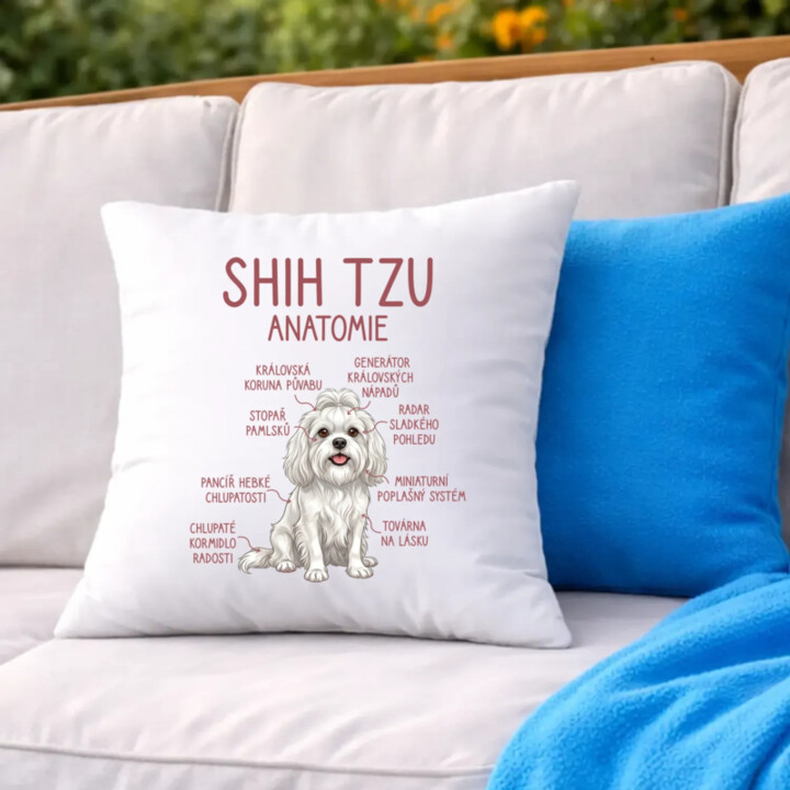 Shih Tzu – anatomie - polštář s potiskem