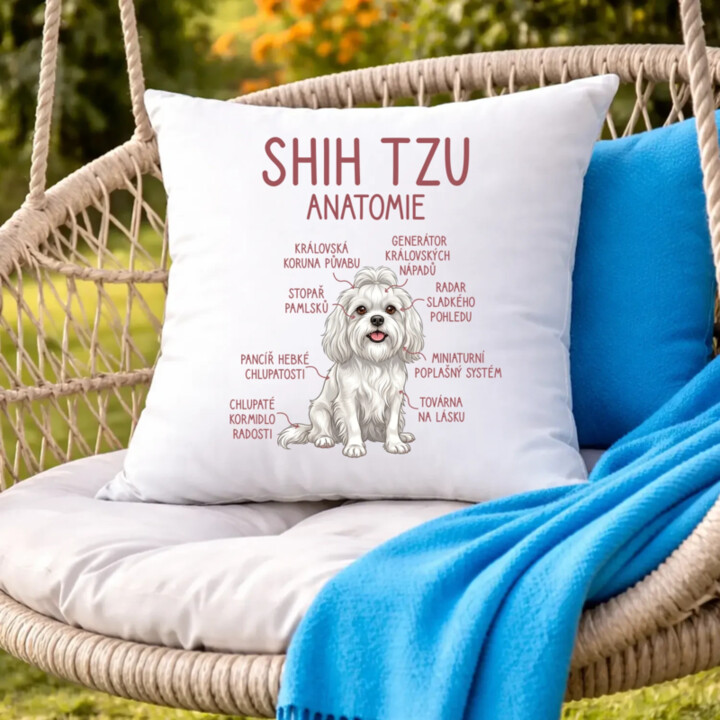 Shih Tzu – anatomie - polštář s potiskem