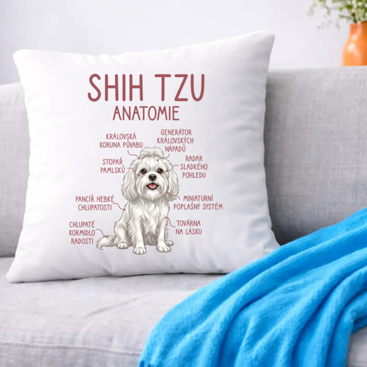 Shih Tzu – anatomie - polštář s potiskem