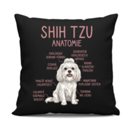Shih Tzu – anatomie - černý polštář s potiskem