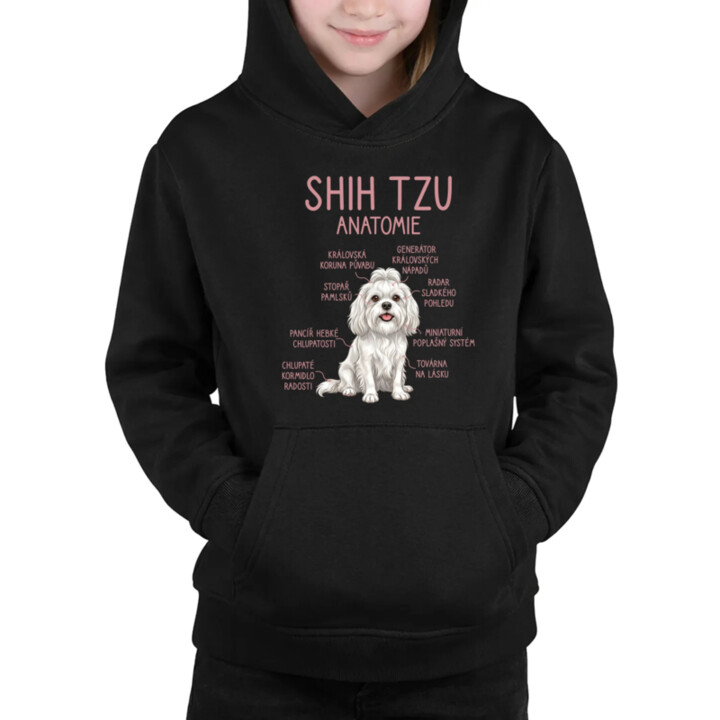 Shih Tzu – anatomie - dětská mikina s kapucí