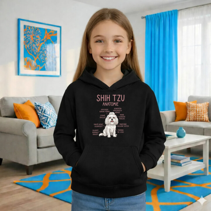 Shih Tzu – anatomie - dětská mikina s kapucí