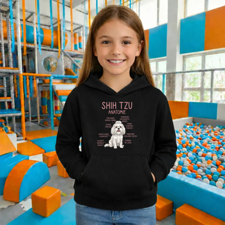 Shih Tzu – anatomie - dětská mikina s kapucí