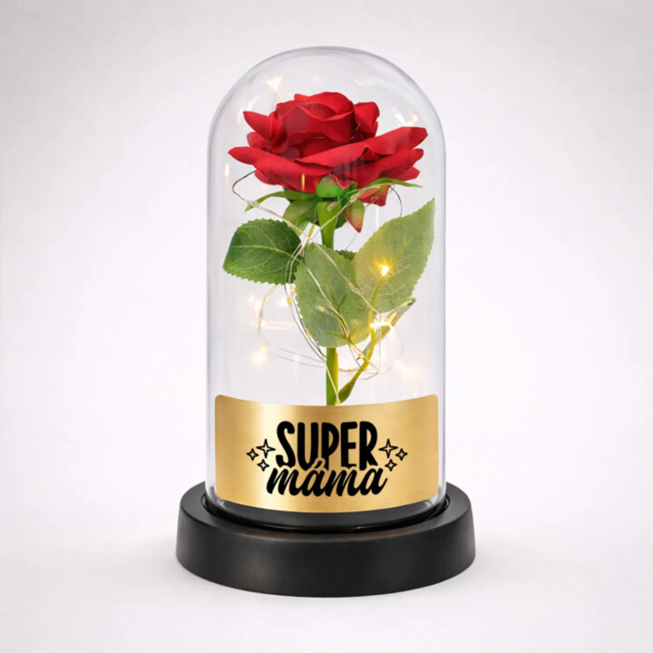 Super máma - věčná růže pod skleněným poklopem s gravírováním