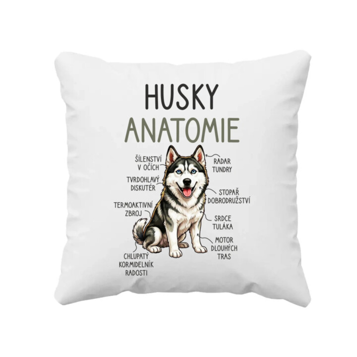 Husky – anatomie - polštář s potiskem