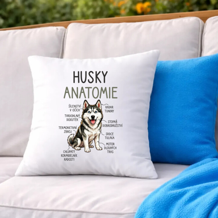 Husky – anatomie - polštář s potiskem