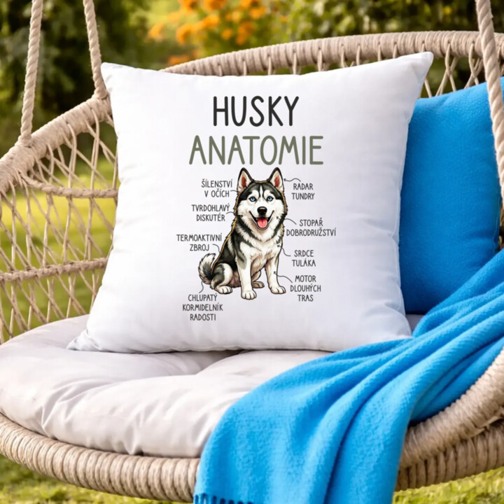 Husky – anatomie - polštář s potiskem