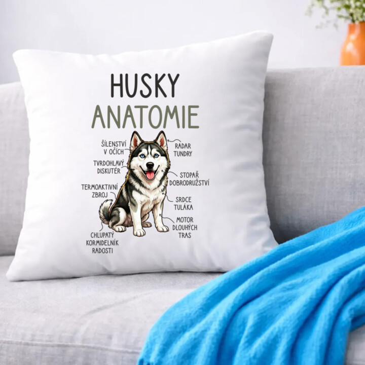 Husky – anatomie - polštář s potiskem