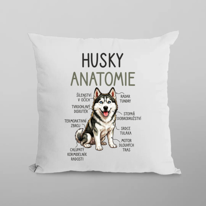 Husky – anatomie - polštář s potiskem
