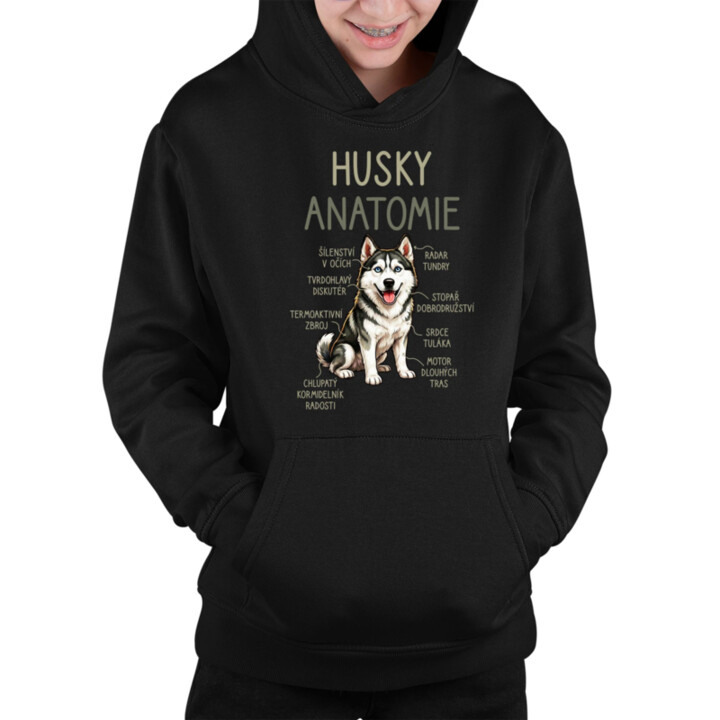 Husky – anatomie - dětská mikina s kapucí