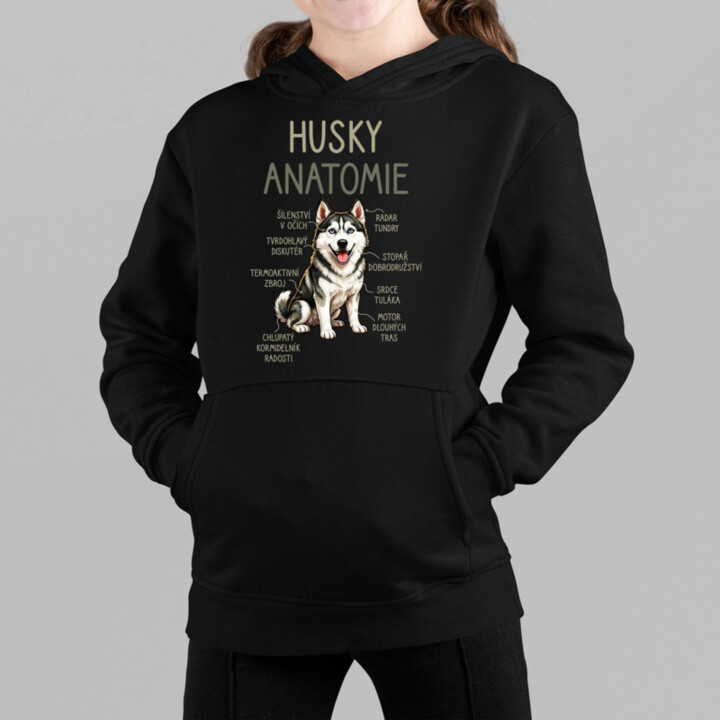 Husky – anatomie - dětská mikina s kapucí