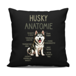 Husky – anatomie - černý polštář s potiskem