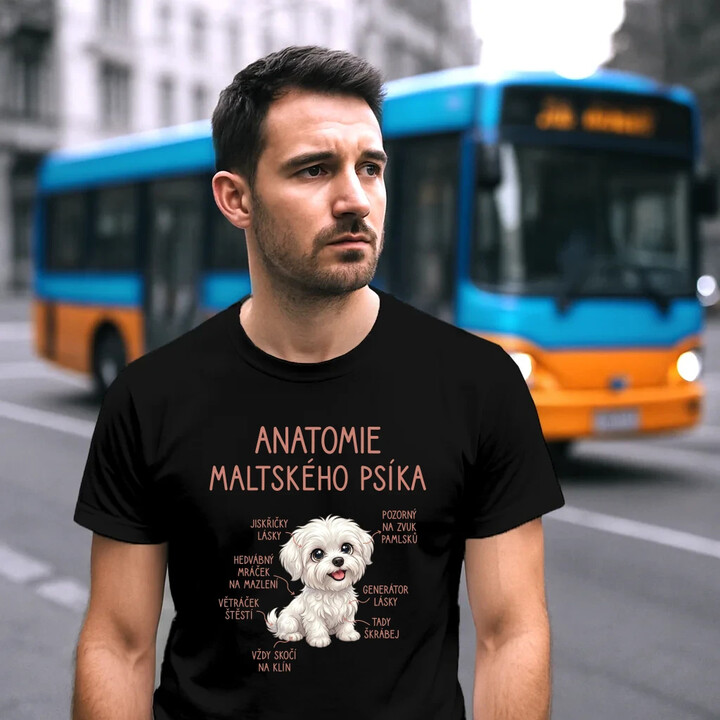 Anatomie maltského psíka - pánské tričko s potiskem