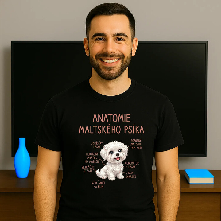Anatomie maltského psíka - pánské tričko s potiskem