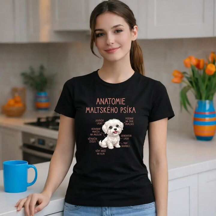 Anatomie maltského psíka  - dámské tričko s potiskem