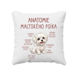 Anatomie maltského psíka - polštář s potiskem