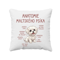 Anatomie maltského psíka - polštář s potiskem