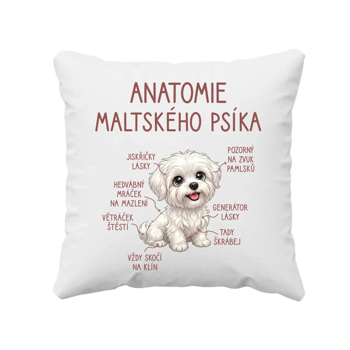 Anatomie maltského psíka - polštář s potiskem