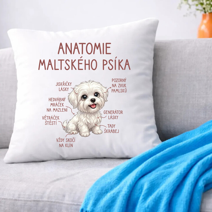 Anatomie maltského psíka - polštář s potiskem