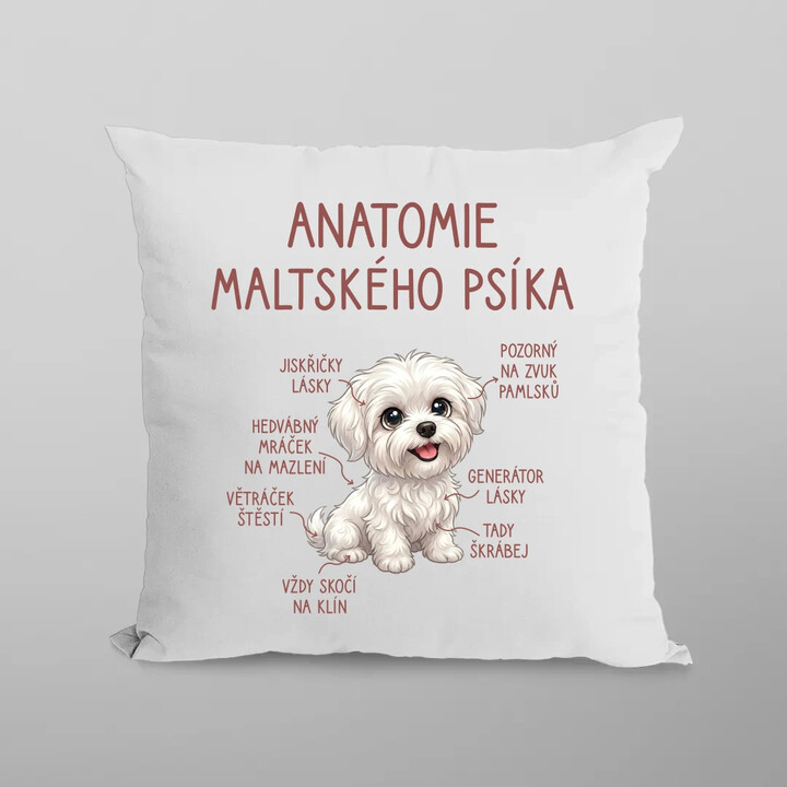 Anatomie maltského psíka - polštář s potiskem