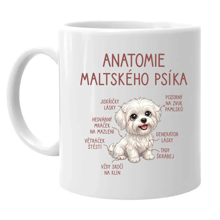 Anatomie maltského psíka - hrnek s potiskem
