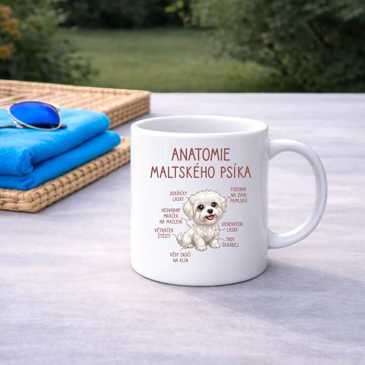 Anatomie maltského psíka - hrnek s potiskem