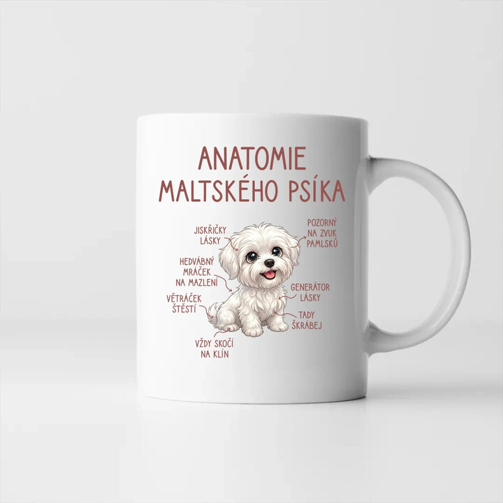 Anatomie maltského psíka - hrnek s potiskem
