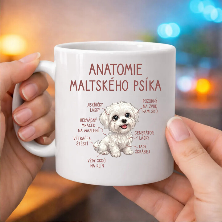 Anatomie maltského psíka - hrnek s potiskem