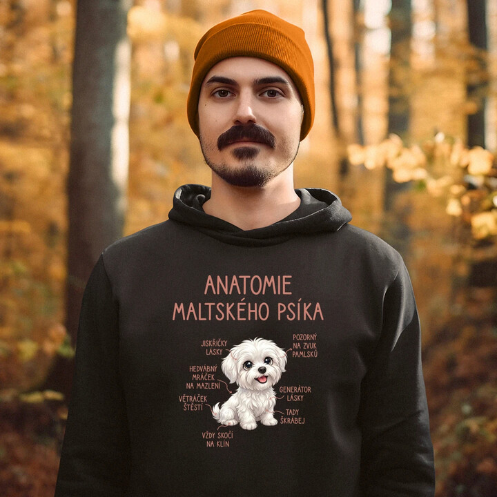 Anatomie maltského psíka - pánská mikina s potiskem