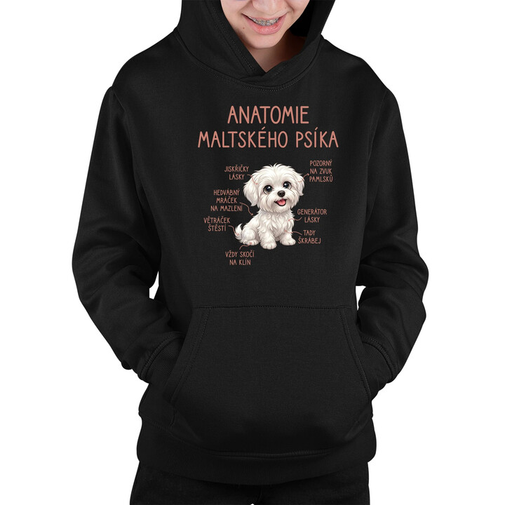 Anatomie maltského psíka - dětská mikina s kapucí