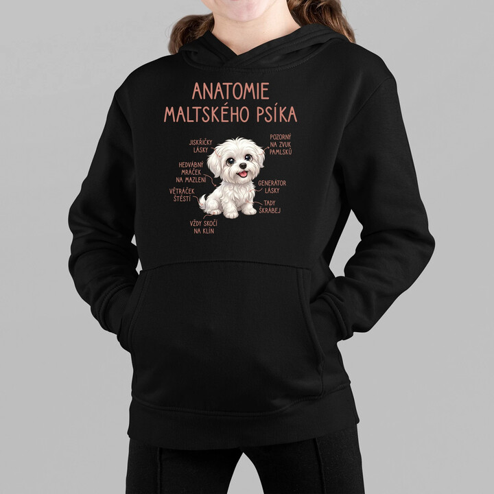 Anatomie maltského psíka - dětská mikina s kapucí